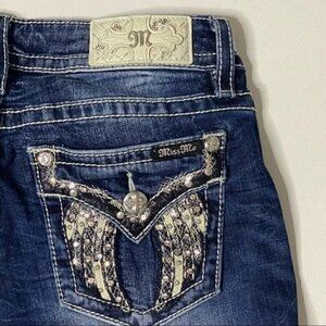 Miss Me Standard Crop Stretch Bling Wings Jeans Size 26